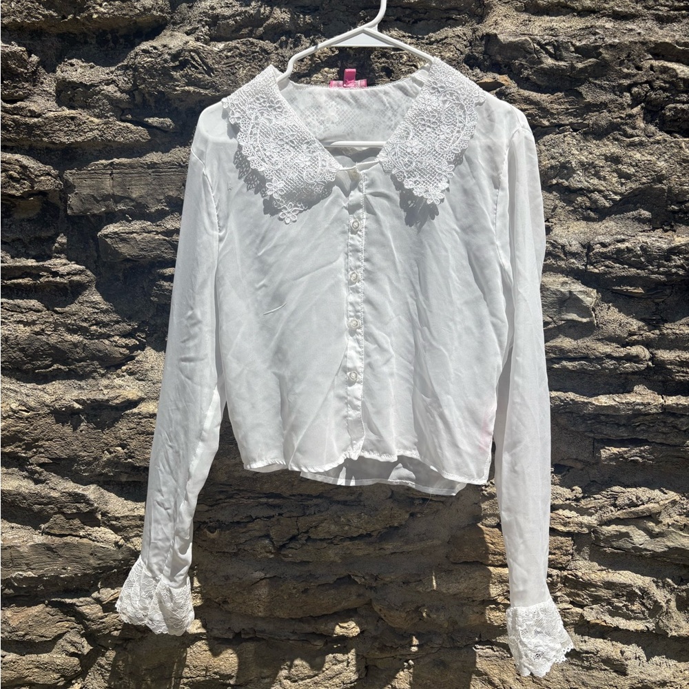 Sugar Thrillz Ivory Lace Trim Blouse
